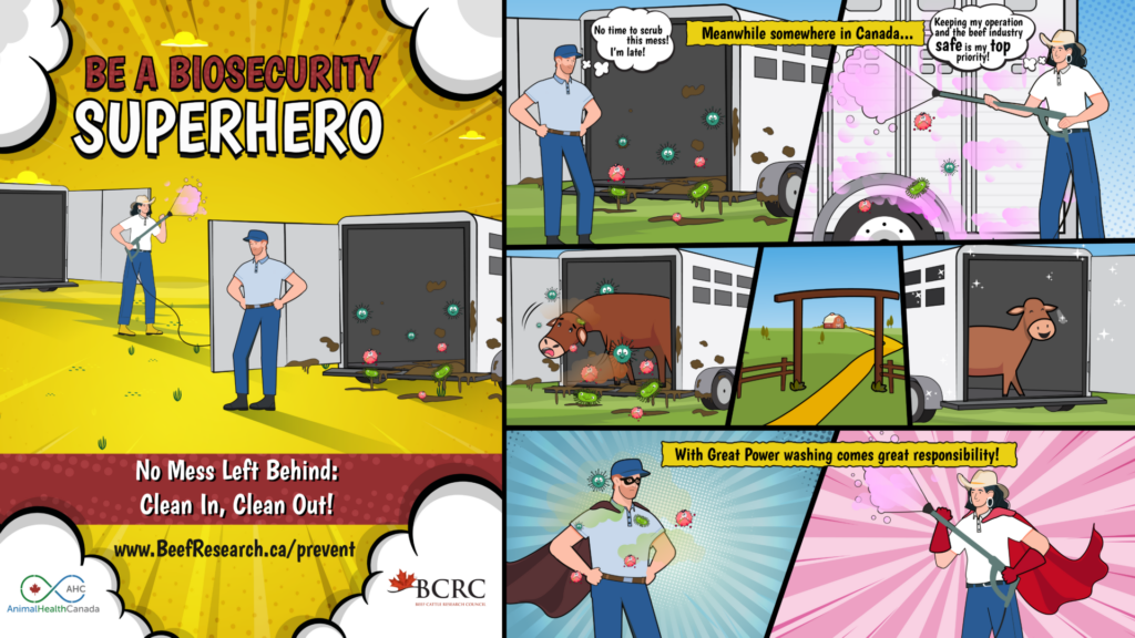 Be a biosecurity superhero! With great power washing comes great responsibility. Clean livestock trailers.