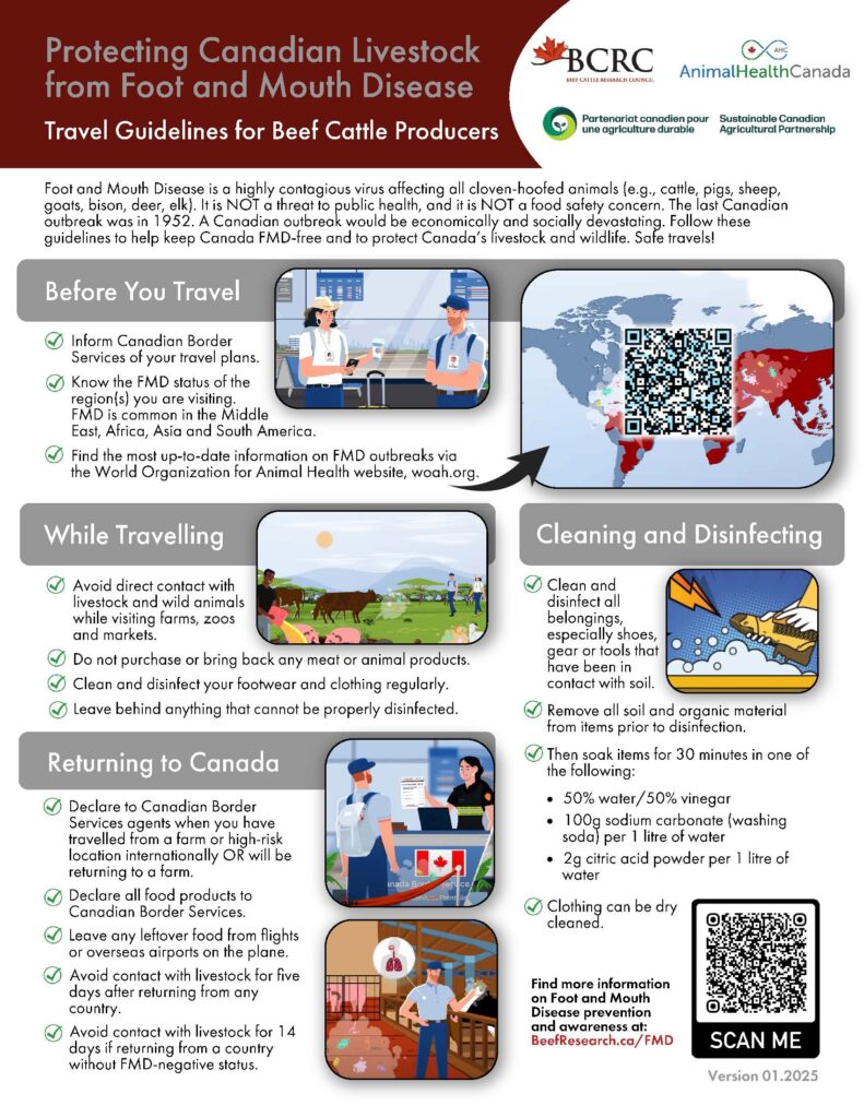 travel guide for beef producers to protect Canada from Foot and Mouth Disease