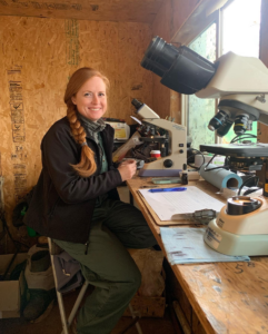 Dr. Elizabeth Homerosky of Veterinary Agri-Health Services with her on-farm set up for bull semen evaluation